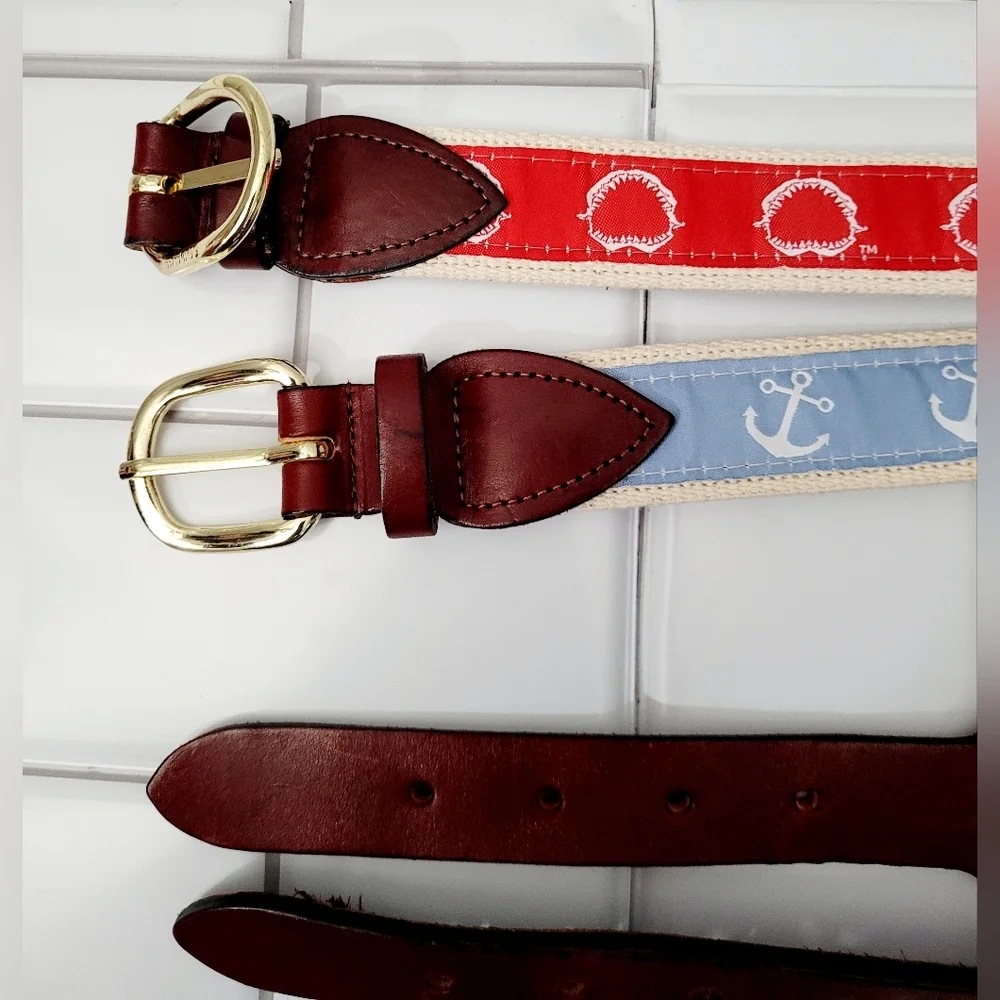 Chatham T Co Cape Cod Ma Lot Of 2 Youths Canvas Fabric Print Belts Color Red And